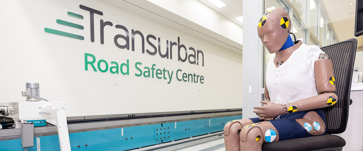 Crash test dummy at the Transurban Road Safety Centre